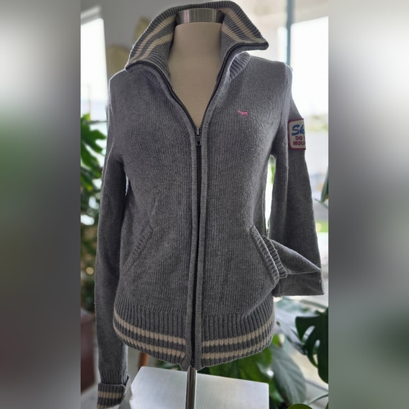 Rare Victoria's Secret PINK Zip Cardigan Lambs Wool Rabbit Hair Varsity 86 SizeM